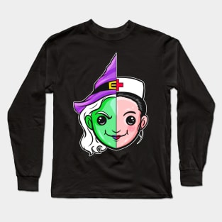 Half Witch Half Nurse Wonderhealer Costume Halloween Long Sleeve T-Shirt